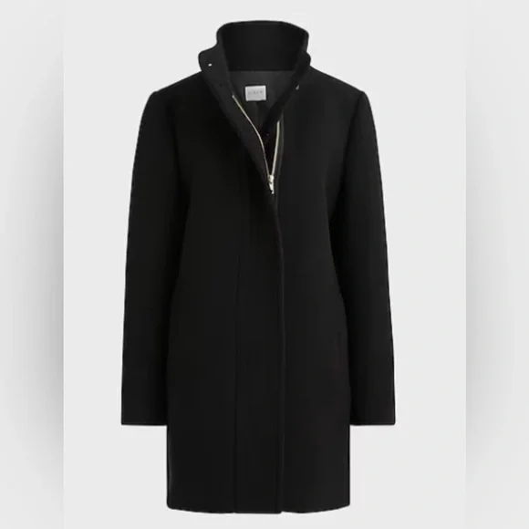 NWT J. Crew Black Wool Peacoat City Coat with Button Neck mock neck - Picture 6 of 13